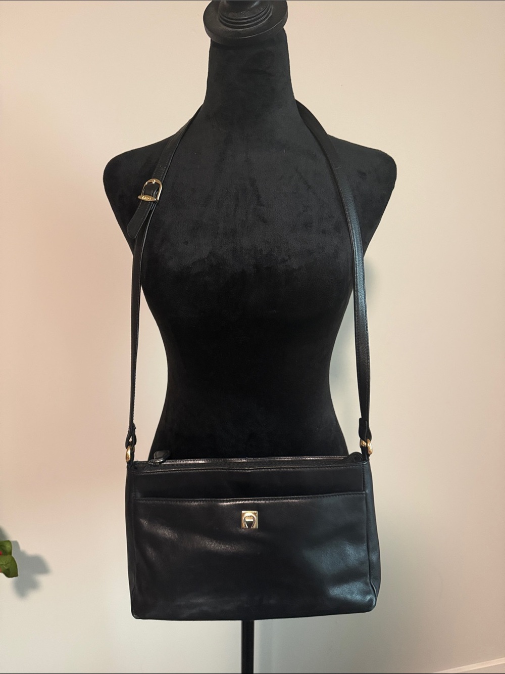Etienne Aligner Black Genuine Leather Crossbody Shoulder Bag